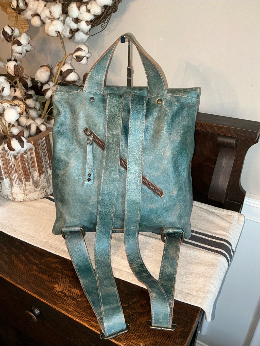 Nwot Bed Stu Leather Howie Flapover Leather Backpack Teal Lux Retail $365 — image 5 of 8